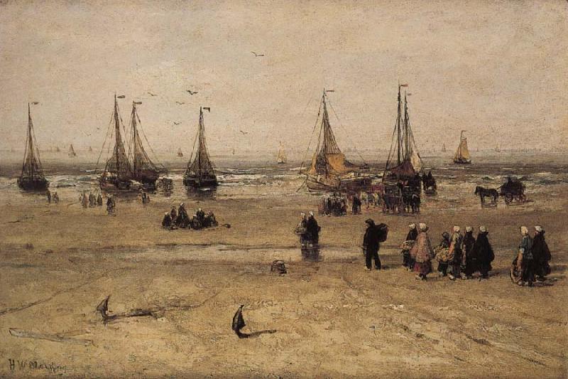Hendrik Willem Mesdag Flat-bottomed Fishing Pinks and Fisherfolk at Scheveningen Sweden oil painting art